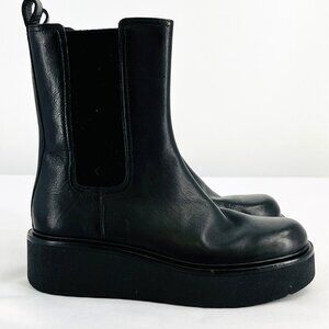 VINCE Brinton Womens Chelsea Boots Size 6 Leather Black Water Repellent Platform